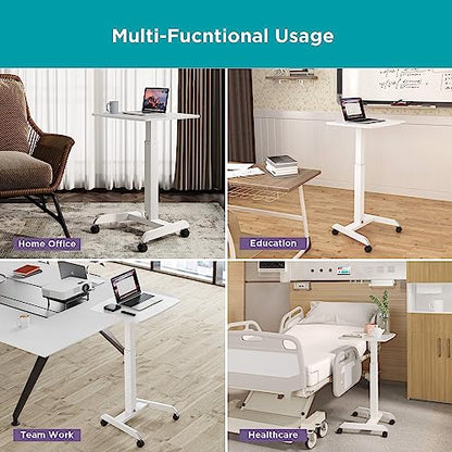 Kantek Mobile Sit Stand Laptop Cart, Adjustable Height (29"-49"), Rolling Laptop Computer Workstation 23.6" x 20.5", Foot Pedal Control, Steel Frame, White - color: White, style: Compact