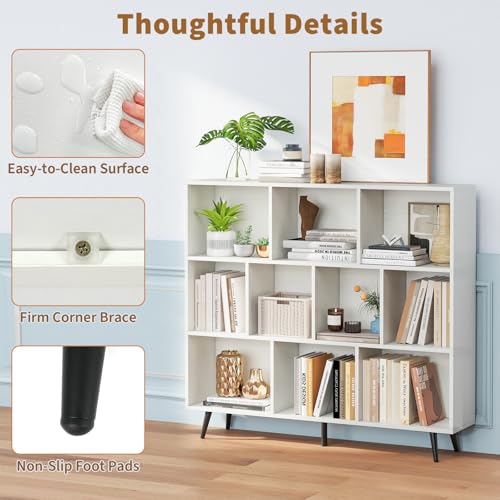 Tangkula 10-Cube Bookcase, Modern 47”L Storage Bookshelf with 5 Tapered Metal Legs & 2 Anti-Tip Kit, Freestanding Display Rack for Living Room, Study Room (White, 10-Cube) - size: Standard 10-Cube