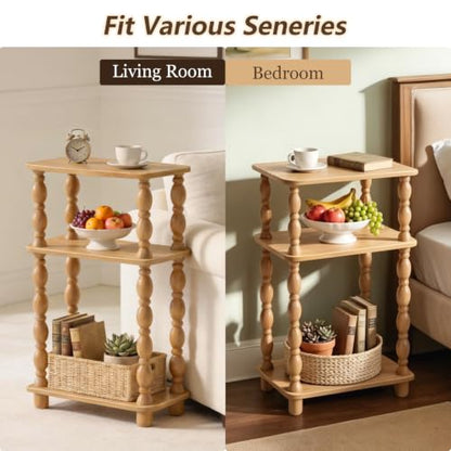 3-Tier Small Side Table, Narrow End Table, Natural Wood | Modern Accent Table, Skinny Bedside Nightstand, For Small Spaces, Bedroom & Living Room - color: Natual Wood, size: Narrow