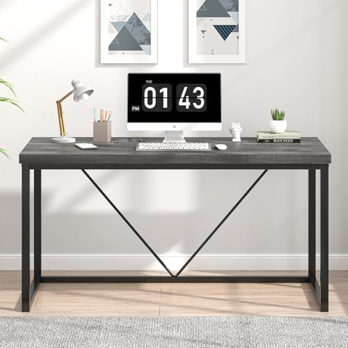 EXCEFUR Modern Home Office Desk, Wood and Metal Computer Desk, Industrial Writing Study Gaming Table for Living Room Bedroom, Rustic Grey, 53 inch - color: Grey, size: 53 inch