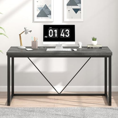 EXCEFUR Modern Home Office Desk, Wood and Metal Computer Desk, Industrial Writing Study Gaming Table for Living Room Bedroom, Rustic Grey, 53 inch - color: Grey, size: 53 inch