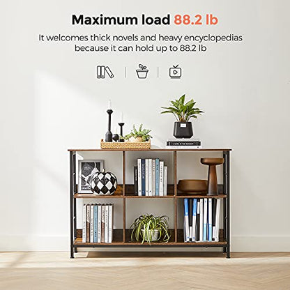VASAGLE Bookshelf, Cube Shelf, Console Table, TV Stand with 6 Storage Cubes, for Office, Living Room, Bedroom, 13 x 47.2 x 31.5 Inches Industrial Design, Rustic Brown and Black ULLS104B01 - size: 13"D x 47.2"W x 31.5"H