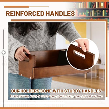 CroBlissful 4 Set Wooden CD Storage Box,Holds 144 CDs(36 Each),Stackable CD Holder Organizer with Magnetic Front Flap and Carrying Handles for DVDs, Cassette Tapes and Movie Cases (Brown) - color: Brown