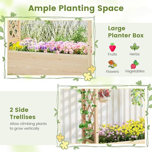 Giantex Raised Garden Bed with Sided Trellis & Hanging Roof, Wood Planter Box, Freestanding Garden Planter Raised Bed for Flowers Herbs Climbing Vines 45”x16”x41” (L x W x H) - color: Natural, size: 45”x16”x41”