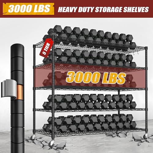 PrimeZone 5 Tier 80.7" Hx55.5 Wx24 D Wire Shelving with Wheels 3000lbs NSF Certified Storage Shelves Heavy Duty Metal Shelf Adjustable Rolling Rack Commercial Garage Restaurant Warehouse Kitchen 2Pcs - size: 55.5" W x 24" D x 80.7" H
