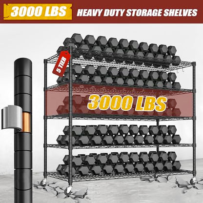 PrimeZone 5 Tier 80.7" Hx55.5 Wx24 D Wire Shelving with Wheels 3000lbs NSF Certified Storage Shelves Heavy Duty Metal Shelf Adjustable Rolling Rack Commercial Garage Restaurant Warehouse Kitchen 2Pcs - size: 55.5" W x 24" D x 80.7" H