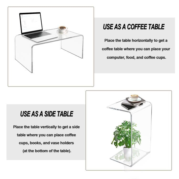 C-Shape Acrylic Side Table, 20" L x 12" W x 10" H x 1/2" Thick Clear End Table, Transparent Nightstand with Waterfall Edges, Modern Lucite Side Table for Living Room - size: 20" L x 12" W x 10" H