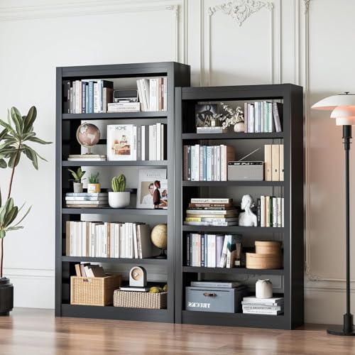61" 5-Tier Metal Bookshelf,4 Adjustable Shelves,Large Capacity(Black) | 200LB Capacity,No Screws Easy Assemble,Sturdy,Steel,Modern for Living Room - color: Black, size: 61"Hx27.5"Wx11.8"D