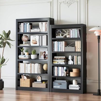 61" 5-Tier Metal Bookshelf,4 Adjustable Shelves,Large Capacity(Black) | 200LB Capacity,No Screws Easy Assemble,Sturdy,Steel,Modern for Living Room - color: Black, size: 61"Hx27.5"Wx11.8"D