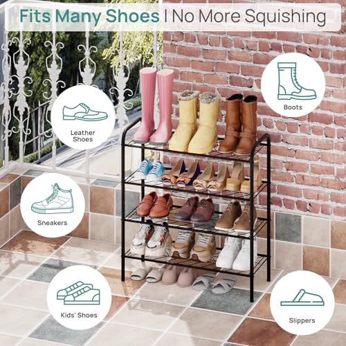 viewcare Shoe Rack for Closet, 4-Tier Small Shoe Rack for Entryway & Garage, Black Shoe Organizer Holds 10-14 Pairs, Sturdy Metal Construction - size: 4-Tier(M)