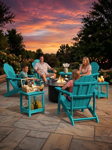 LUE BONA Small Outdoor Side Table, 2-Tier HDPE with Rail, Aruba Blue | Outdoor End Table with Rail for Patio, Deck, Poolside, Weather Resistant HDPE, Low Maintenance, Easy to Clean - color: Aruba Blue