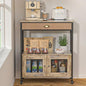 X-cosrack Large Coffee Bar Cabinet，3 Tiers Kitchen Coffee Cart with Drawer for The Home, Movable Farmhouse Station Table on Wheels for Living Room, Entryway, Dining Room, Kitchen