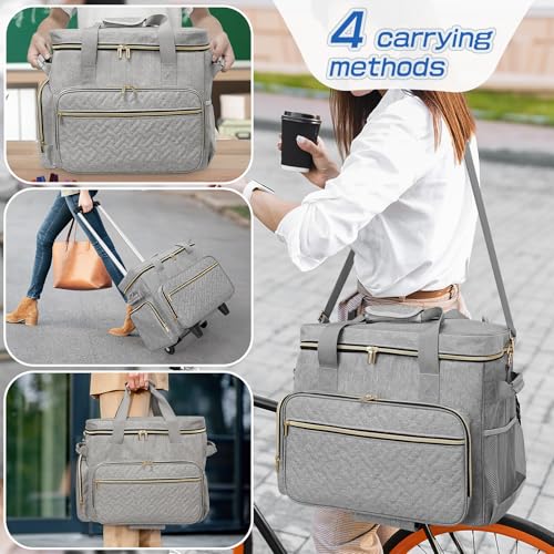 LIWSHWZ Rolling Teacher Tote Bag,Wheeled Teacher Bag with Detachable Dolly & File Teacher Tote - color: Grey