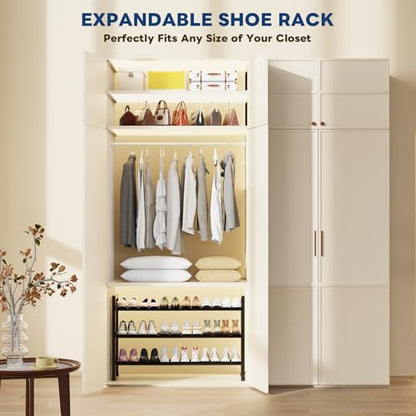 Mavivegue 19“- 43” Adjustable Shoe Rack, 3 Adjustable Length, 3 Tier Expandable Shoe Rack for Closet, Entryway, Shoe Shelf, Black - color: Black, size: 3 Tier