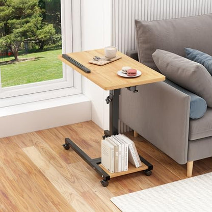 TigerDad Mobile Adjustable Height Laptop Stand PC Computer Portable Notebook Swivel Laptop Desk Rolling Table Desk Cart Tiltable with Wheels Casters& Mouse Pad Table - color: Wood
