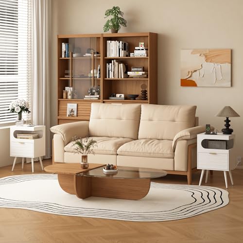 Veegle Nightstand,Modern Bedside Table with Storage Drawer and Open Wood Shelf, Accent Night Stand with Solid Wood Legs for Living Room, Bedroom and Small Spaces,Easy Assembly (White-1) - color: White-1