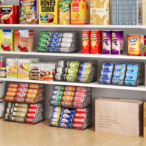 JKsmart 2 Pack Stackable Can Rack Organizer for Pantry Storage,Can Dispensers with 4 Adjustable Dividers, 2-Tier Metal Wire Basket Beverage Pop Soda Rack for Kitchen Cabinet Pantry, Black - size: L-(2 pack)