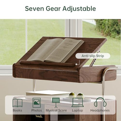 Solid Wood Side Table for Living Room, Bedroom, Walnut | Movable, Flip Top, 7 Angle Adjustment, Ample Storage - color: Walnut