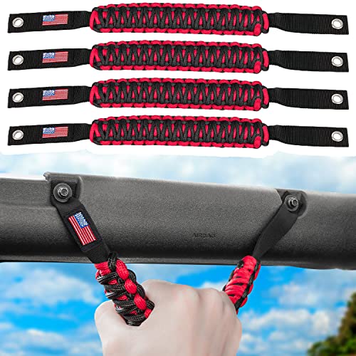 E-cowlboy Roll Bar Grab Handles Paracord Grip Handle for Ford Bronco 2021 2022 2023 2024 2-Door 4-Door Interior Accessories Premium Paracord US Flag (Red 4 Pack) - color: Red, size: 4 Pack