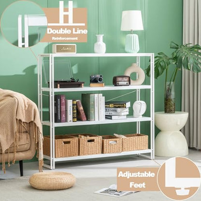 HCHQHS Bookshelf, 4-Tier Industrial Bookcase, White Open Book Shelf, Freestanding Tall Bookshelves with Metal Frame - color: White, size: 4-Tier (47"W x 44.5"H)