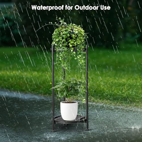 Plant Stand Indoor Outdoor,2 Tier 30" Tall Metal Plant Stands,Heavy Duty Plant Holder for Large Pots,Outside Plant Shelves for Patio,Black Flower Display Shelf for Living Room,Bedroom,1-Pack