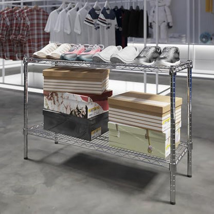 14" Deep x 42" Wide x 27" Height Wire Shelving Kit | 2-Tier | NSF Commercial Storage Rack Unit - size: 14" Deep x 42" Wide