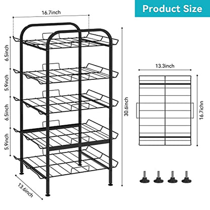 Water Bottle Organizer 5 Tier FreeStanding Water Bottle Storage Shelf Adjustable Water Bottle Holder Stand Metal Beverage Can Rack for Pantry Kitchen Party Black - size: 5 TIER