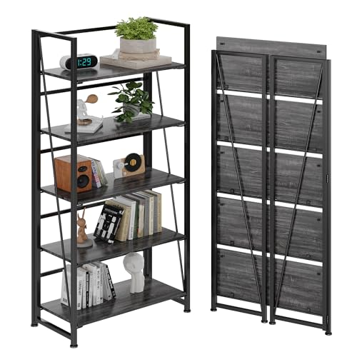 BHG Vintage Multifunctional Folding Bookshelf, No-Assembly Plant Stand Storage Rack Shelves for Home Office (Gray, 5-Tier) - color: Grey, size: 5-tier