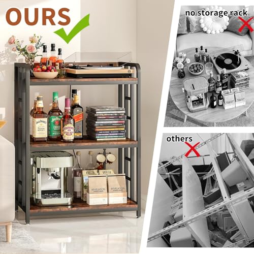 METYERRY Bakers Rack with Power Outlet,Adjustable Microwave Stand with Storage,3-Tier Kitchen Shelves,Microwave cart Suitable for Kitchen,Dinning Room,Coffee Bar,Living Room,Rustic Brown - color: Rustic