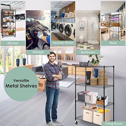 WDT Shelving Storage Units on Wheels Casters, Adjustable Heavy Duty Metal Shelf Wire Storage Rack for Home Office Garage Kitchen Bathroom Organization,36" Wx14 Dx57 H - size: 4Tier 36"W x 14"D x 57"H