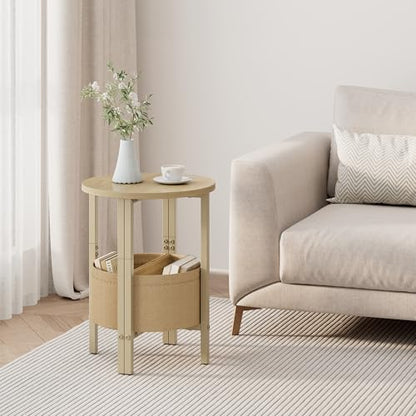Vagusicc Small Round Side Table End Table, Tall Accent Table with Storage Basket, Set of 2 Half Round Tables Half Moon Tables, Coffee Bedside Tables, Modern Nightstand for Living Room Bedroom,Natural - color: Natural Walnut