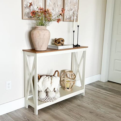 PHI VILLA White Entryway Table, Farmhouse Console Table Narrow Sofa Table Hallway, Ivory Skinny Entry Table - color: Ivory 2