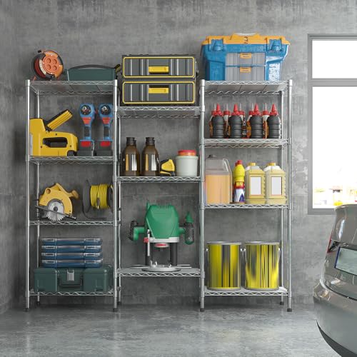 5-Tier Wire Shelving Unit, Adjustable Heavy Duty Storage Rack with Leveling Feet, Freestanding Metal Shelves, for Garage Kitchen, Chrome - color: Chrome, 4 Tier-62.9"