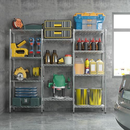 5-Tier Wire Shelving Unit, Adjustable Heavy Duty Storage Rack with Leveling Feet, Freestanding Metal Shelves, for Garage Kitchen, Chrome - color: Chrome, 4 Tier-62.9"