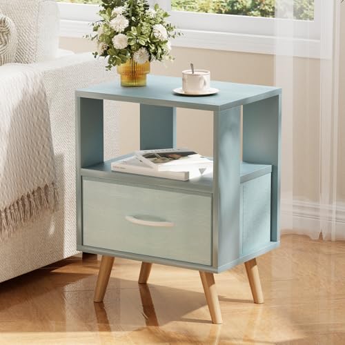 Huhote Kids Nightstand, 2-Tier Night Stand with Drawer, Modern Side Table for Bedroom, Study Room, Small Spaces, Blue - color: Blue, size: 2-Tier with Drawer
