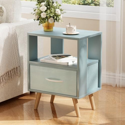 Huhote Kids Nightstand, 2-Tier Night Stand with Drawer, Modern Side Table for Bedroom, Study Room, Small Spaces, Blue - color: Blue, size: 2-Tier with Drawer