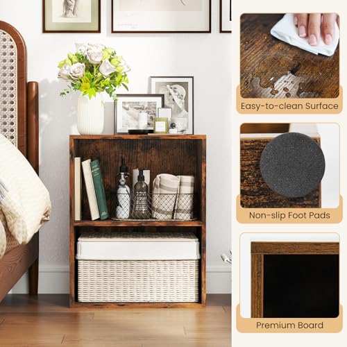 Giantex 2-Cube Bookshelf and Bookcase, 2-Layer Storage Shelf w/Large-Capacity Open Storage Space for Living Room Bedroom Study Office, Multi-Functional Furniture Display Cabinet, Rustic Brown | Display Shelf with Open Storage Space for Living Room, Home O