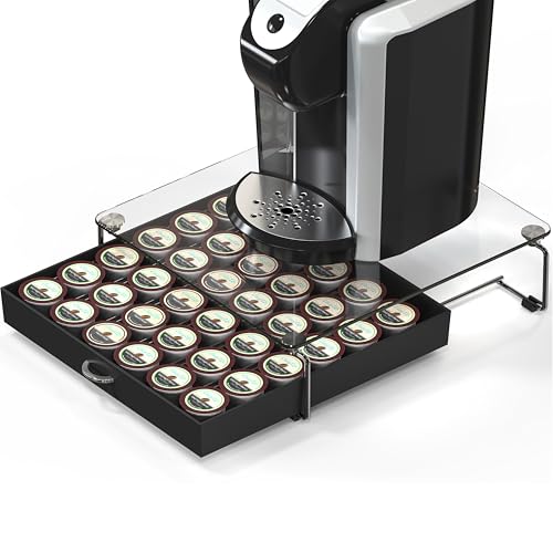Deco Brothers Tempered Glass K-Cup Holder Drawer for 36 Coffee Pods, Black - color: Black with Glass Top, size: 36 Capsules