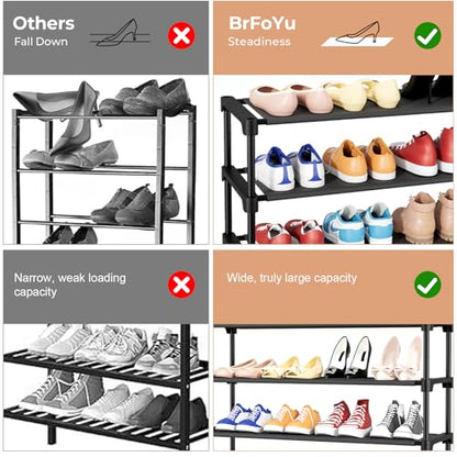 32.3" Widening Design Shoe Rack for Closet 16 Pairs Small Spaces Non-Woven 3 Tier Shoe Organizer Stackable Metal Shoe Shelf for Entryway, Bedroom - color: Black