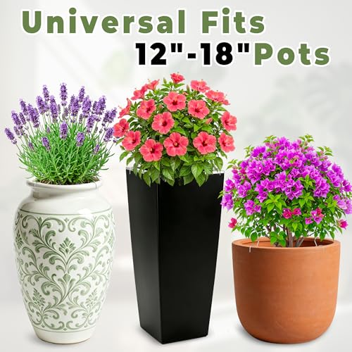 2 Sets Adjustable Planter Inserts for Large Pots, Silver‌ Minimalist Planter Insert with 4 Chain Hooks, Plant Riser Fits 12-18" Tall Planters Pot & Free 8 inch Plant Saucer Drip Trays