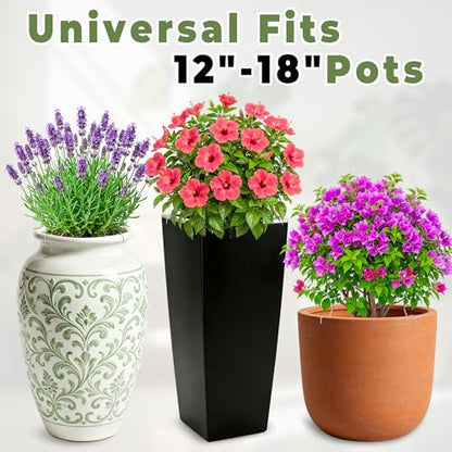 2 Sets Adjustable Planter Inserts for Large Pots, Silver‌ Minimalist Planter Insert with 4 Chain Hooks, Plant Riser Fits 12-18" Tall Planters Pot & Free 8 inch Plant Saucer Drip Trays