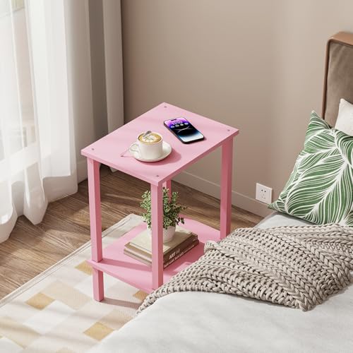 TUTOTAK End Table, Set of 2, Side Table, Nightstand, 2-Tier Storage Shelf, Sofa Table for Small Space, Living Room, Bed Room, Pink TB01BP035 - color: Pink