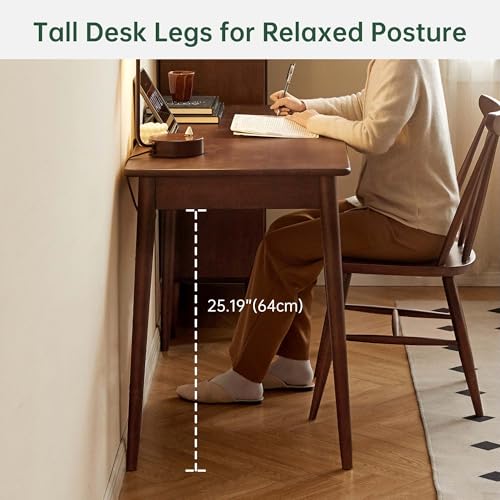 Computer Desk, Solid Wood Desk, Mid Century Modern Home Office, Writing Desk with Drawers for Study Bedroom Living Room 31.49" W - color: Walnut-rubberwood-5, size: 31"W