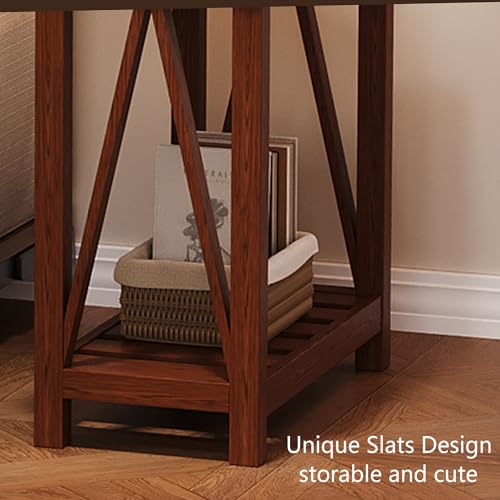 ChooChoo Farmhouse End Table Set of 2, Narrow Side Table | with Shelf ,Slim Bedside Table ,Small Spaces, Rustic Nightstand, Living Room, Bedroom,Walnut - color: Walnut, size: 1 Pack