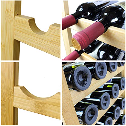 SMIBUY Bamboo Wine Rack, 28 Bottles Display Holder with Table Top, 7-Tier Free Standing Storage Shelves for Kitchen, Pantry, Cellar, Bar (Natural) - color: Natural