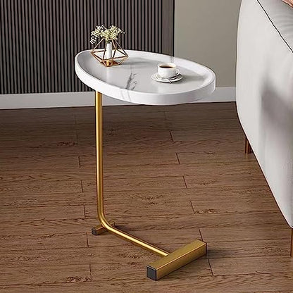 C-Shaped Side Table & End Table for Small Spaces and Living Room, Modern Nightstand Suit for Sofa Couch and Bed, White Oval top with Golden Metal Frame 2PCS 17.72"X11.8"X23.62" - color: White