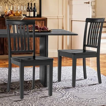 COLAMY Wooden Dining Chairs Set of 6, Farmhouse Dining Room Chairs, Windsor Spindle High Back Side Chairs, Armless Rubberwood Kitchen Table Chairs, Black - color: Black, size: Set of 6
