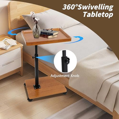 Simcat C Table End Table Adjustable Height, 360° Swivel TV Tray Table for Small Spaces, Couch Tables that Slide Under, C Shaped End Tables with Wheels for Couch Living Room Bedside TV(Brown) - color: As Picture Shows