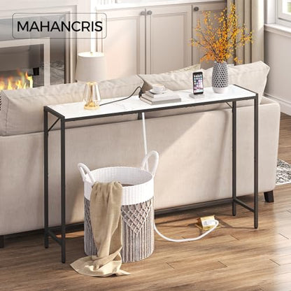 MAHANCRIS Console Table, Narrow Sofa Table Behind Couch, 43.7” Entrance Table with Power Station, Simple Style, for Living Room, Hallway, Entryway, Foyer, Marble and Black CTHM112E01 - color: Marble, Black