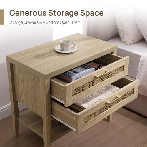 SICOTAS Night Stand Set 2 - Large Nightstands Sets of 2 with Drawers and Shelf, Rustic Bedside Table for Bedroom, Mid Century Modern Nightstand, 25.7" Tall Side End Table (Light Walnut, 2 Pieces) - color: Light Walnut, size: 2 Pieces